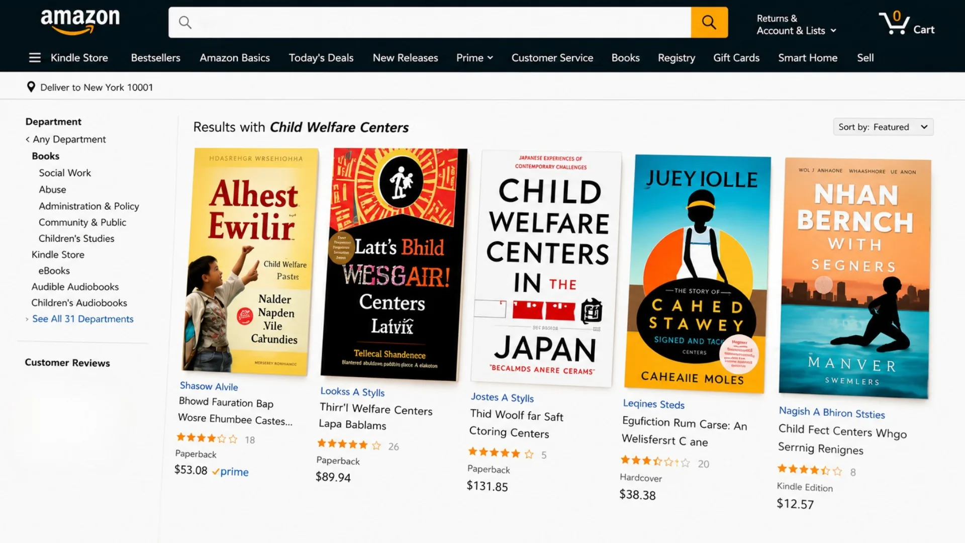 Amazonで児童相談所を検索した際の多数の書籍を表現したイメージ画像